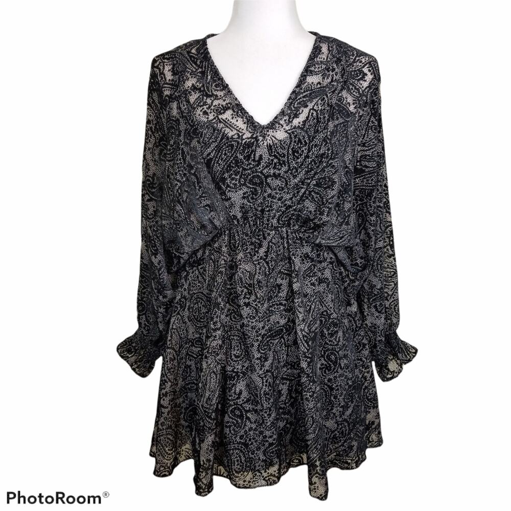 ASTR the Label Cheyenne Mini Dress Womens Extra Small Black Paisley Velvet
